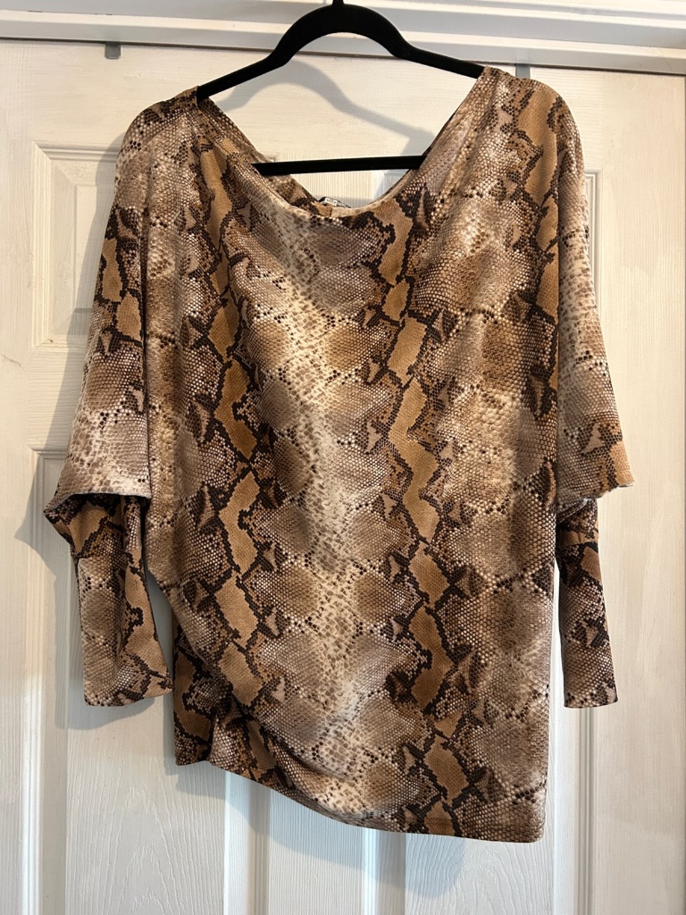 white birch Brown Snake Print Dolman Sleeve Long Sleeve Top
